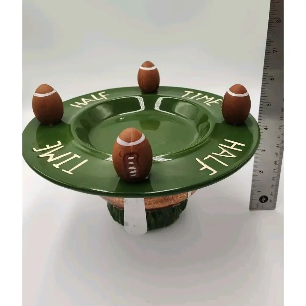 Ceramic Football Serving‎ Dish Cheeseball with Spread Knives 